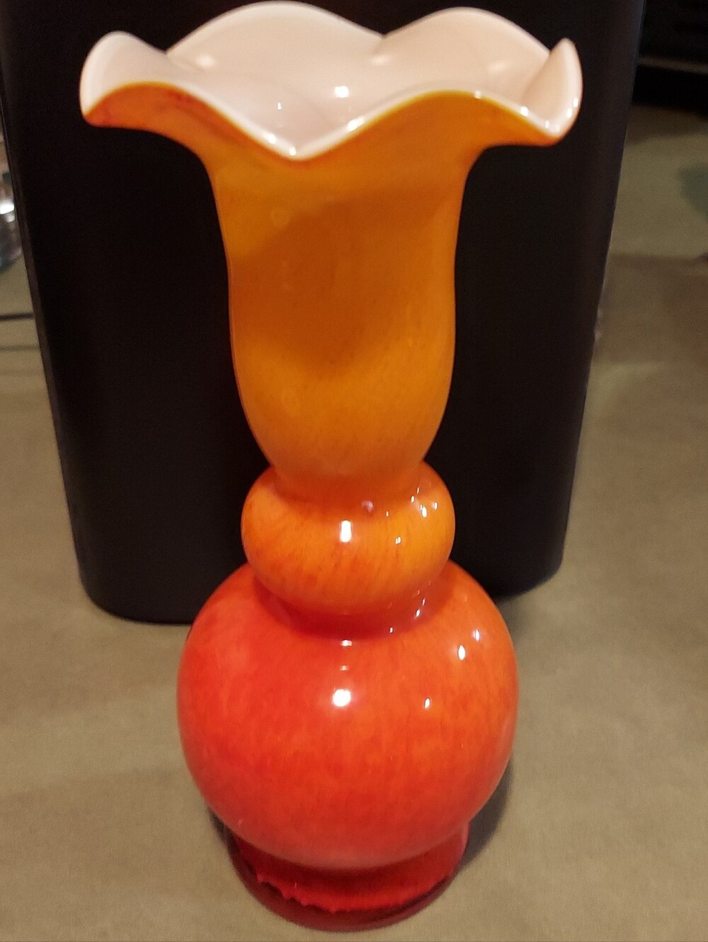 Orange and White Decorative Glass Vase - Vintage Murano Style Handblown Glass.